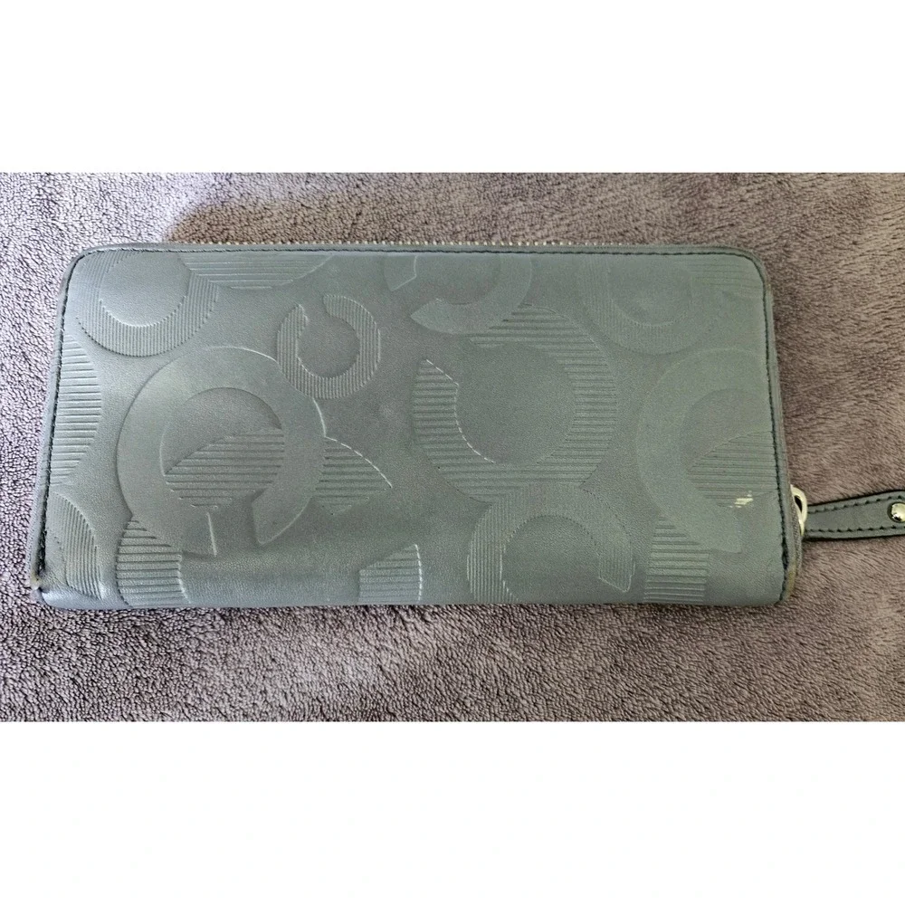 Coach Blue/Grey Signature Zip Around Wallet Designer Purse Clutch Organizer‎